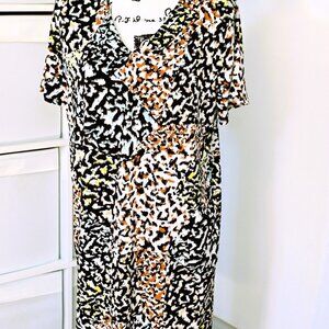Christian Siriano Animal Print Dress LARGE Pullover Stretch Shift V-Neck